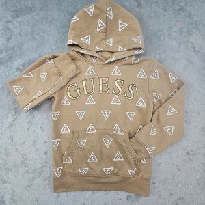 GUESS Kids Hoodie Youth Small Brown All Over Logo Genuine Pullover Warm Casual